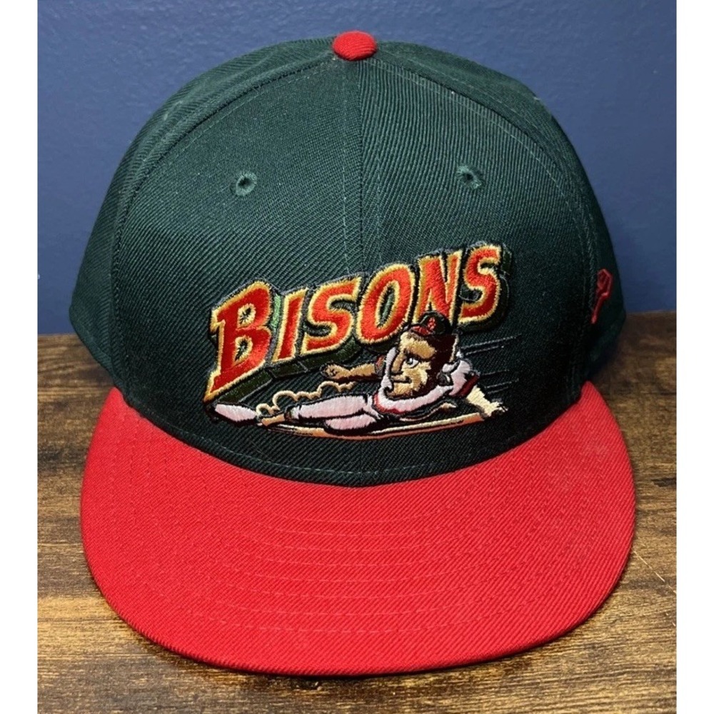 Topperz Exclusive Buffalo Bisons GREEN RED 2-TONE Sz 8 MiLB New Era Fitted Hat